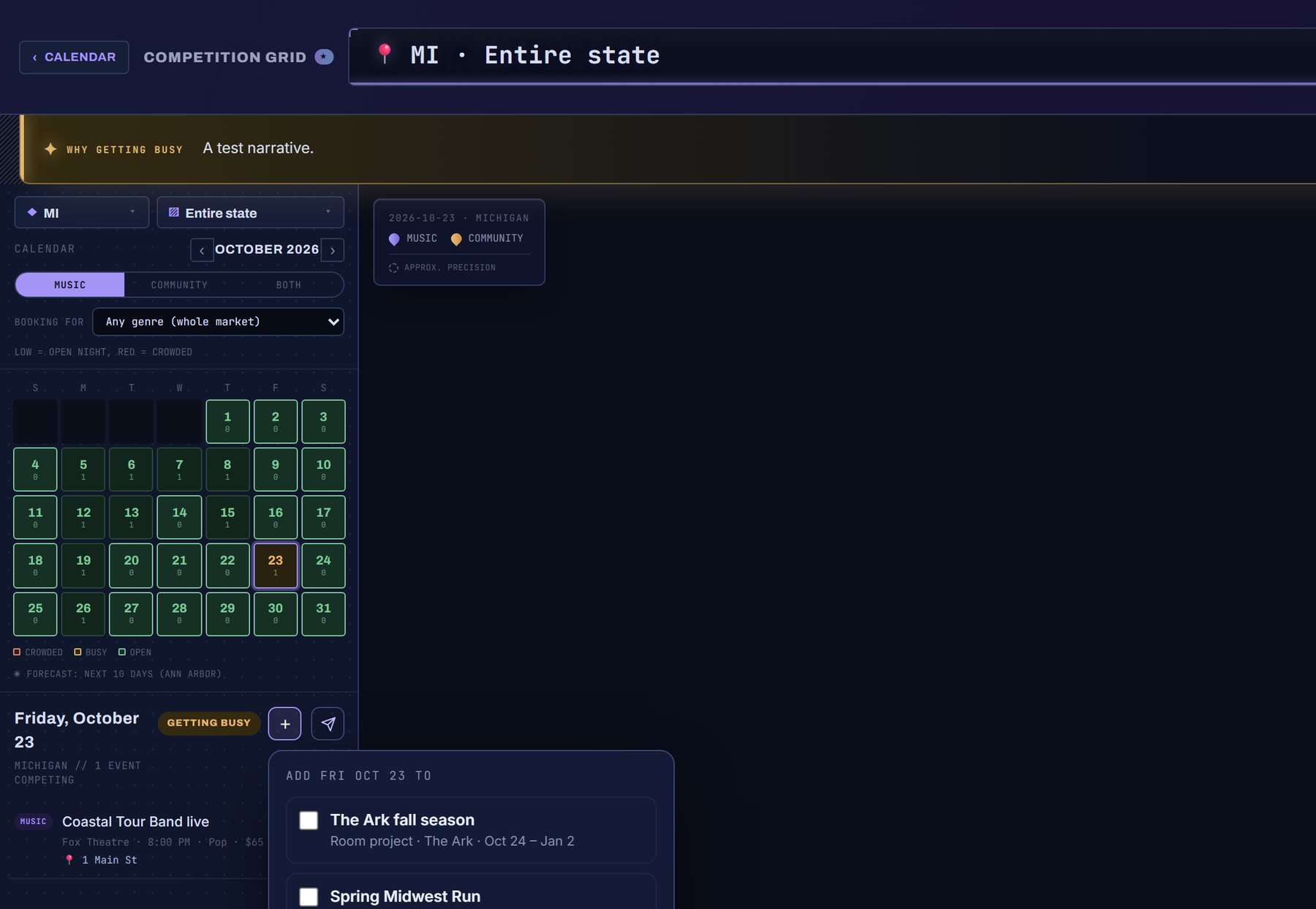 The picker: tick the project and press ADD.