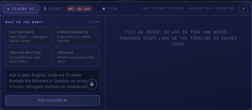 Your AI Assistant panel with proposed stops