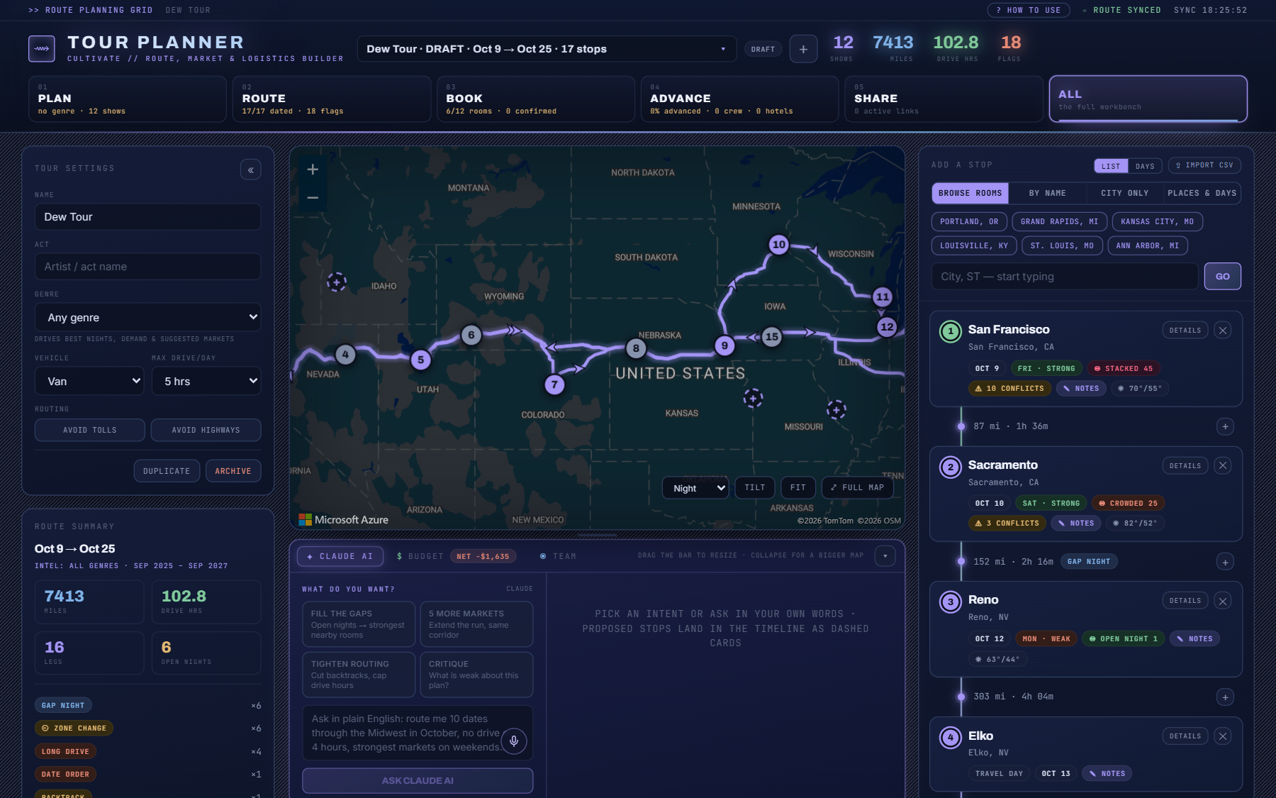The full Tour Planner workbench